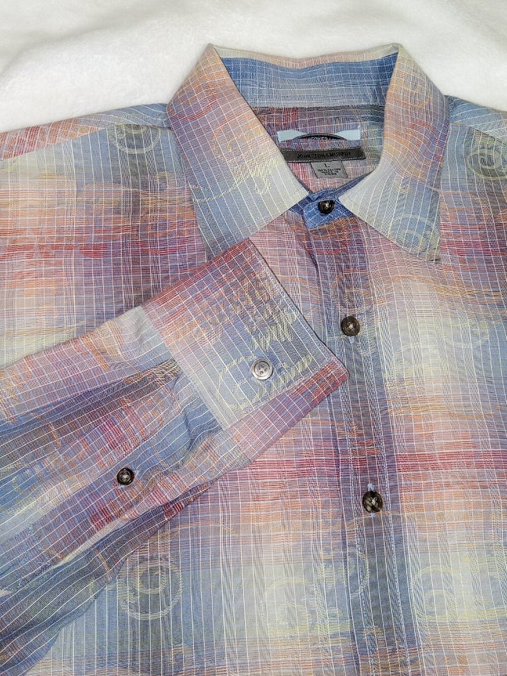Johnston & Murphy Tailored Fit Mens Large Plaid Paisley Dress Shirt Blue Rust